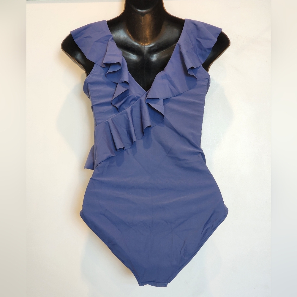 Blooming Jelly Tummy Control Slimming Blue Ruffle V Neck Swimsuit Size S - Picture 6 of 6